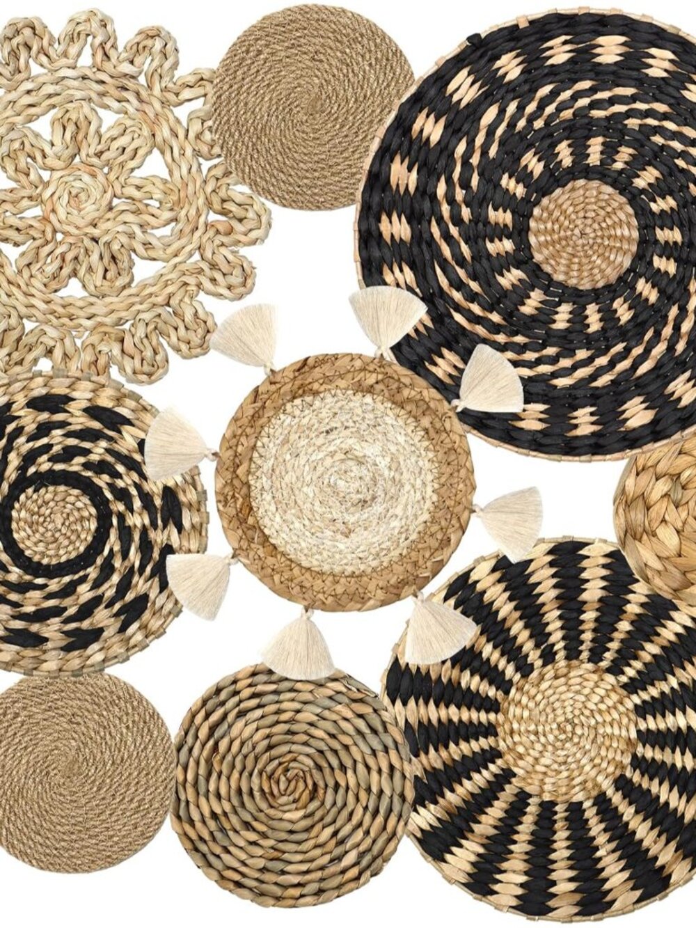 Set of 9 Boho Wall Basket Decor Wicker Woven Wall Basket Decorations Bohemian Ha